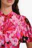 Alexander McQueen Pink Floral Silk High Low Short Sleeve Ruffled Top Size 40