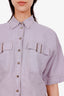 Brunello Cucinelli Lilac Linen Cropped Shirt With Chain Detail Size XXS