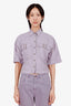 Brunello Cucinelli Lilac Linen Cropped Shirt With Chain Detail Size XXS