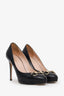 Gucci Black Leather Horsebit Platform Round Toe Heels Size 37.5