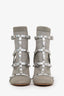 Valentino Silver Cloth Rockstud Ankle Boots Size 37