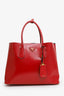 Prada Red Saffiano Vernice Leather Medium Double Handle Tote Bag WIth Strap