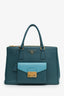 Prada Teal Saffiano Lux Medium Galleria Front Pocket Tote With Strap