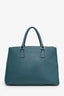 Prada Teal Saffiano Lux Medium Galleria Front Pocket Tote With Strap