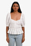 Ulla Johnson 2022 White Linen Ruched Short Sleeve Top Size 2