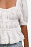 Ulla Johnson 2022 White Linen Ruched Short Sleeve Top Size 2