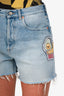 Gucci Blue Embroidered Denim Shorts Size 28