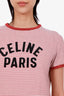 Celine Red/White Striped Logo Print T-shirt Size M