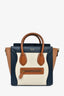 Celine 2015 Cream/Brown/Navy Blue Leather Tricolour Nano Luggage Tote