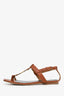 Saint Laurent Brown Cassandra Logo Flat Sandal Size 37
