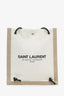 Saint Laurent Beige Linen Calfskin Rive Gauche Drawstring Backpack