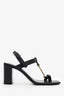 Saint Laurent Black Leather Cassandra Logo Block Heel Sandals Size 37.5