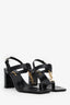 Saint Laurent Black Leather Cassandra Logo Block Heel Sandals Size 37.5