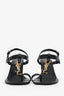 Saint Laurent Black Leather Cassandra Logo Block Heel Sandals Size 37.5