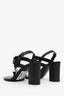 Saint Laurent Black Leather Cassandra Logo Block Heel Sandals Size 37.5