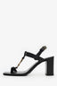 Saint Laurent Black Leather Cassandra Logo Block Heel Sandals Size 37.5