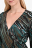 Diane Von Furstenberg Blue/Brown Silk Patterned Wrap Midi Dress Size 14
