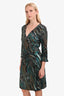 Diane Von Furstenberg Blue/Brown Silk Patterned Wrap Midi Dress Size 14