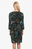 Diane Von Furstenberg Blue/Brown Silk Patterned Wrap Midi Dress Size 14