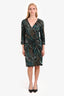 Diane Von Furstenberg Blue/Brown Silk Patterned Wrap Midi Dress Size 14