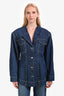 Ganni Dark Blue Denim Padded Shoulder Blazer Size 44