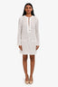 Pre-Loved Chanel™ 2023 White Cotton Knitted Half Button-Up Dress With Slip Size 38