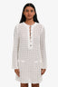 Pre-Loved Chanel™ 2023 White Cotton Knitted Half Button-Up Dress With Slip Size 38