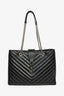 Saint Laurent Black Leather Studded Matelasse Chevron Leather Large Shopping Tote Bag