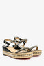 Christian Louboutin Black Rockstud Accents Pyraclou 60 Wedge Espadrilles Size 41