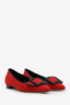 Manolo Blahnik Red Wool Blend Buckle Flats Size 37