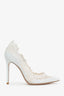 Gianvito Rossi White Leather Lace 'Evie' Pointed Toe Heels Size 38