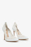 Gianvito Rossi White Leather Lace 'Evie' Pointed Toe Heels Size 38