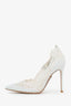 Gianvito Rossi White Leather Lace 'Evie' Pointed Toe Heels Size 38