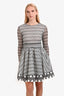 Maje White/Black Lace Long Sleeve Midi Dress Size 3