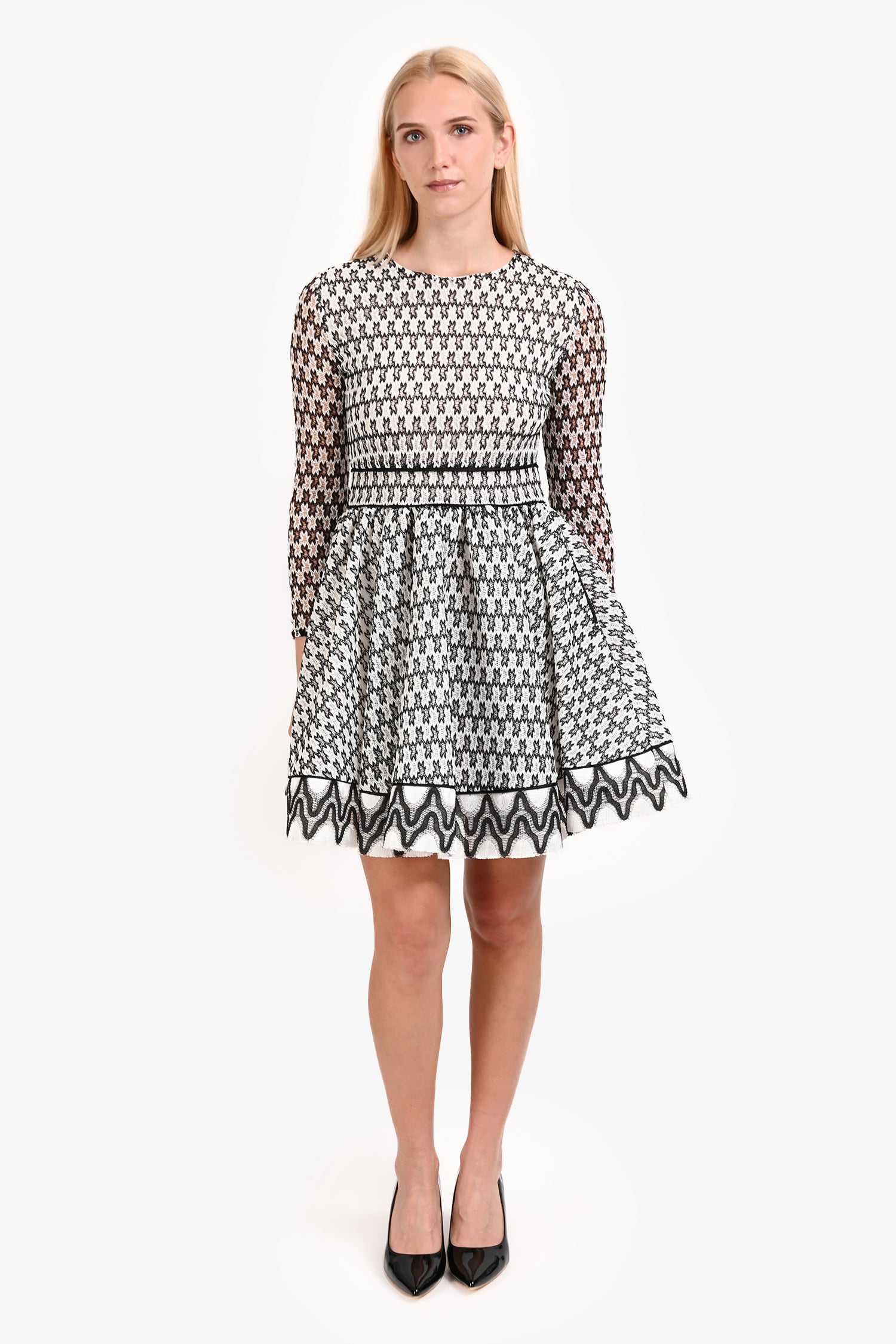Maje White/Black Lace Long Sleeve Midi Dress Size 3  Mine & Yours