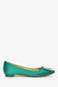 Manolo Blahnik Emerald Green Satin Crystal Embellished Hangisi Flats Size 37.5