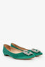 Manolo Blahnik Emerald Green Satin Crystal Embellished Hangisi Flats Size 37.5