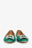 Manolo Blahnik Emerald Green Satin Crystal Embellished Hangisi Flats Size 37.5