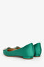 Manolo Blahnik Emerald Green Satin Crystal Embellished Hangisi Flats Size 37.5