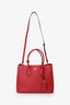 Prada Red Saffiano Leather Medium Double Tote Bag With Strap