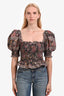 Sea New York Grey/Multicolour Cotton Ruched Puff Sleeve Top Size S