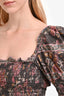 Sea New York Grey/Multicolour Cotton Ruched Puff Sleeve Top Size S