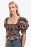 Sea New York Grey/Multicolour Cotton Ruched Puff Sleeve Top Size S