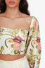 Cara Cara White/Green Cotton Cropped Puff Sleeve Blouse Size 2