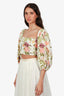 Cara Cara White/Green Cotton Cropped Puff Sleeve Blouse Size 2
