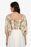 Cara Cara White/Green Cotton Cropped Puff Sleeve Blouse Size 2