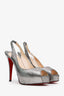 Christian Louboutin Silver Metallic No Prive Slingback Pumps Size 40