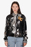 Greta Constantine Silver/Black Sequin Zip-up Bomber Jacket Size 4