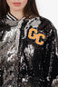 Greta Constantine Silver/Black Sequin Zip-up Bomber Jacket Size 4