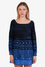 Miu Miu Blue/Black Silk Printed Long Sleeve Mini Dress Size 42